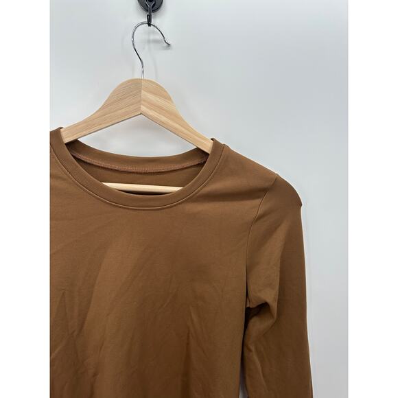 OQQ Shirt Women Size L Brown Long Sleeve Nylon Spandex Fitted Compression Top - Picture 4 of 6